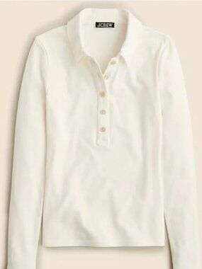 J. Crew women's long-sleeve ivory ribbed polo, size XS